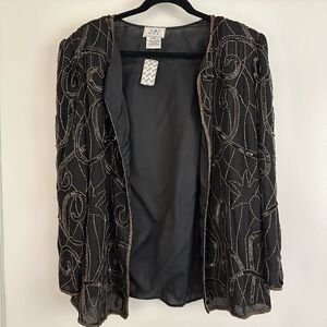 NWT-Vintage YMC Women's Black and Gold Embroidered Blazer
